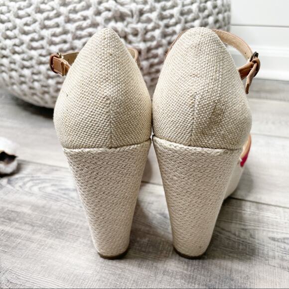 Splendid Canvas Peep Toe Ankle Strap Espadrille Wedges Red Tan Size 10M - Picture 7 of 9
